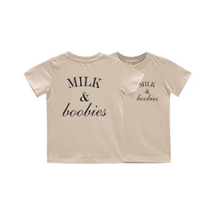 MILK AND BOOBIES BOYS SMALL PRINT TEE BEIGE